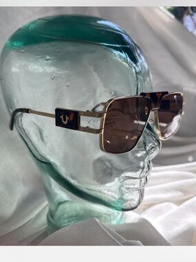 True Religion Gold Metal Sunglasses with Brown Lenses tortoiseshell new